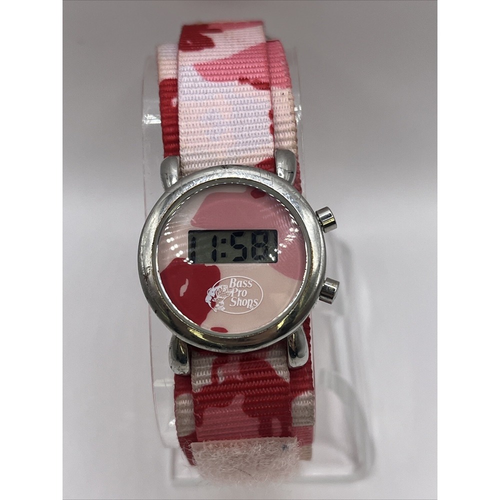 Bass Pro Shops Kid's Digital Watch Pink Camo Nylon Band- New Battery